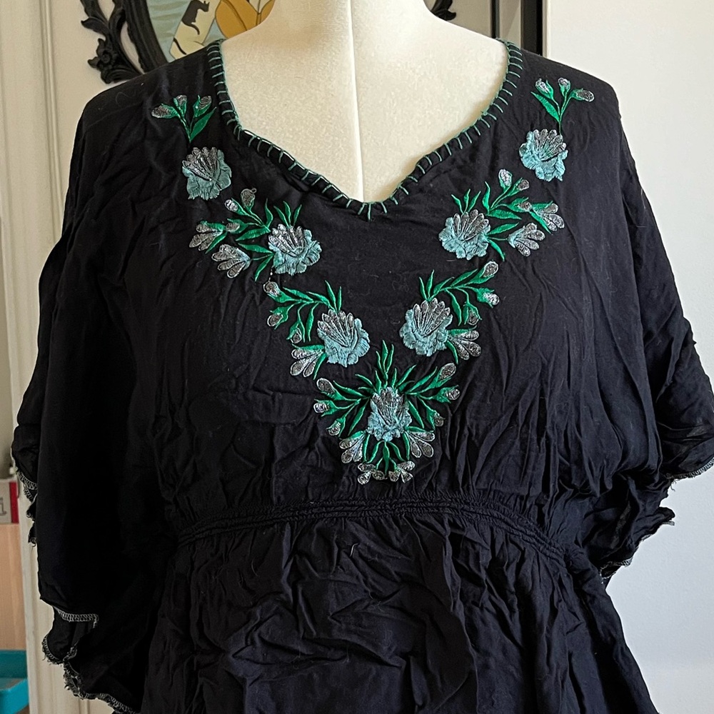 Mexican cotton flutter sleeve blouse